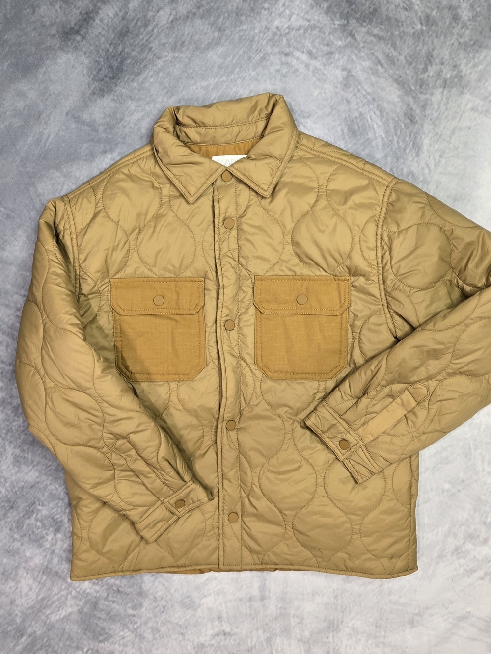 Zara Quilted Shirt Jacket in Tan